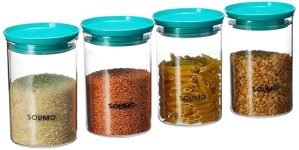 Amazon Brand – Solimo Airtight Stackable Plastic Storage Containers, Set of 4 (900 ml each)
