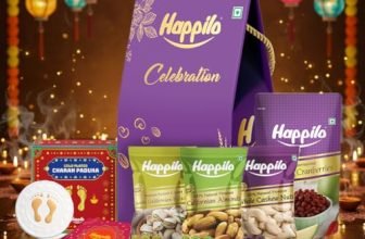 Happilo Premium Shubh Labh Gift Box With 7 Inclusions | Gold Plated Charan Paduka | Shubh Labh Décor | Almonds | Cashews | Pistachios | Chatpata Cranberries | Greeting Card | Dry Fruits Gift