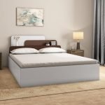Nilkamal Bruce Wooden Queen Bed With Box Storage | Designer Headboard With Storage | Engineered Wood | 4 Big Compartments | Walnut & White