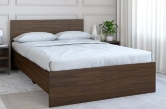 Nilkamal Arthur Wooden Double Bed Without Storage | Engineered Wood | Knock Down | Contemporary Design | Walnut