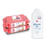 Johnson & Johnson Baby Skincare Wipes With Lid, 144’S +Johnson’S Baby Powder 400G