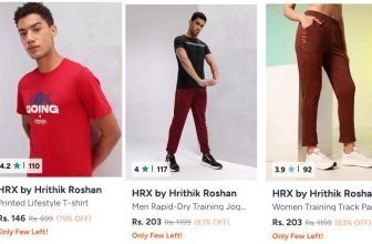 Myntra Loot : Upto 86% Off On HRX Clothing.Men’s : Low To High : Trackpants from 203 : Tracksuits : Women’s : Low To High : Trackpants from 203 : Tracksuits : •