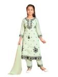 Aarika Girls Ethnic Wear Sea Green Colour Thread Sequin Embroidery Kurti Pant Set With Dupatta-(4-10 Years)-(KP-9540-C-GREEN-24)