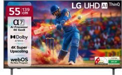LG AI TV UA8200 139 cm (55 inch) Ultra HD (4K) LED Smart WebOS TV with Alpha7 AI Processor 4K Gen8 | 4K Super Upscaling | AI Picture Pro | 4K Expression Enhancer | NEW AI Magic Remote Compatible | AI Search with MS Copilot | AI Sound Pro (9.1.2 ch) | Dolby Atmos | Chromecast Built-in(55UA82006LA)