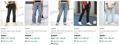 AJIO Loot : Jeans Starts @225.Women’s : Men’s : •