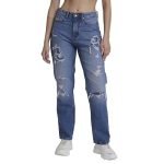Spykar Women Mid Blue Cotton Straight Fit Regular Length Highly Distressed Jeans -(Bella)