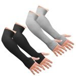 SNMMIFER UV Protection Arm Sleeves with Thumb Holes, Nylon Sun Protection Hand Cover for Running and Cycling, Unisex (2 Pair-Black And Grey)
