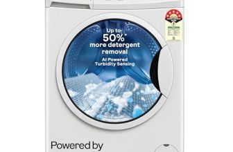 Godrej 8 Kg 5 Star, Ai Powered, Inbuilt Heater, Fabrisafe Drum, Eco Wash, Unbalanced Load Sensor, Stain Wash, Fully Automatic Front Load Washing Machine (Wfeon Crs 8012 5.0 Fkedm Glwh, Glacial White)