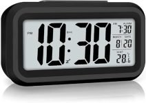 Zentro Digital Alarm Clock with Large Display, Smart Night Sensor & Snooze Function, LED Desk Clock with Date Temperature Calendar, Battery Operated Bedside Table Clock (Black)