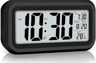 Zentro Digital Alarm Clock with Large Display, Smart Night Sensor & Snooze Function, LED Desk Clock with Date Temperature Calendar, Battery Operated Bedside Table Clock (Black)