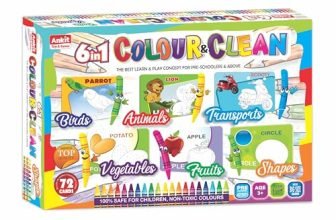 Ankit Toys & Games 6 in 1 Color & Clean Learning Cards | Reusable Flash Cards, Oil Pastels Colors & Duster | Brain Boosting Game for Toddlers | Set of 72 Cards in a Box for Age 3 Years & Above