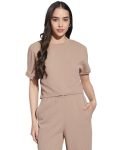 Selvia Women’s Textured Lycra Solid Top (780TK12071N-XL_Light Brown)
