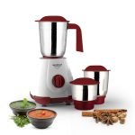 Maharaja Whiteline 500W Livo Pro Mixer Grinder with 3 Stainless Steel Jars with lid and 20,000 RPM Motor Speed (White & Cherry Red)