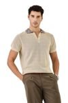 SNITCH Men Polo T-Shirt | Textured Knit Fabric & Stylish Patterned Collar | 100% Cotton Material, Buttoned Placket, Drop Shoulder Design | Casual Wear | Beige