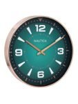 Nautica Modern Wall Clock for Hall with Quartz Silent Sweep Technology | 1pc – 12 Inch(ABS) | Wall Clock for Bed Room, Home, Office, Kitchen & Living Room | Glossy Rim- Teal/Rose Gold