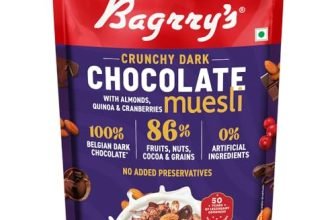 Bagrry’s Crunchy Dark Chocolate Muesli 700g / 750g | 100% Belgian Dark Chocolate Muesli | 86% Fruits, Nuts, Cocoa & Grains | No Artificial Ingredients | High Fibre Breakfast Cereal