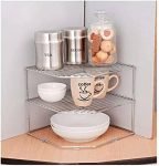 Zepdos® Steel 2-Tier Kitchen Rack and Organizer, Container Organizer, Utensils Dish Rack, Spice Jar Holder Rack and Cup and Glass Holder (3 Layer Corner Rack)