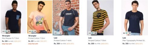 Myntra Loot : Min. 80% Off On Branded Tshirts.Wrangler : Lee :