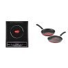 Pigeon by Stovekraft Cruise 1800 watt Induction Cooktop (Black) & Aluminium Nonstick Duo Pack Flat Tawa 250 and Fry Pan 200 Gift Set (Red)