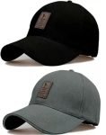 SELLORIA Brand Soft Cotton Adjustable Unisex Cap for Men and Women Freesize Baseball Caps (Pack of 2) (Gray,Black)