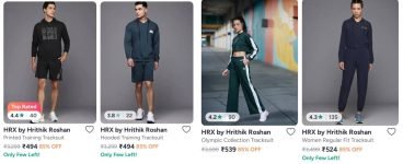 Myntra Loot : Upto 85% Off On HRX Clothing.Men’s : Low To High : Trackpants Tracksuits : Women’s : Low To High : Trackpants from 203 : Tracksuits :