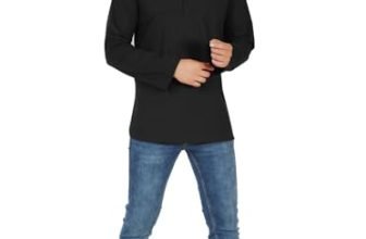 Amazon Brand – Anarva Men’S Pure Cotton Solid Kurta Long Sleeves Band Collar Casual Shirt (K017Black_Black_Medium)
