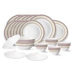 Larah By Borosil Elega Fluted Series Opalware Dinner Set | 31 Pieces For Family Of 6 | Microwave & Dishwasher Safe | Bone-Ash Free | Crockery Set For Dining & Gifting | Plates & Bowls | White