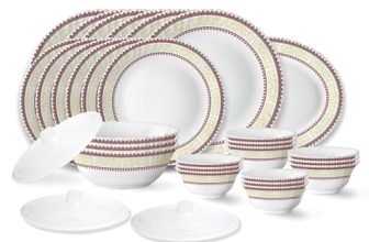 Larah By Borosil Elega Fluted Series Opalware Dinner Set | 31 Pieces For Family Of 6 | Microwave & Dishwasher Safe | Bone-Ash Free | Crockery Set For Dining & Gifting | Plates & Bowls | White