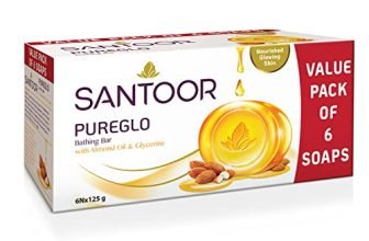 Santoor Pureglo Glycerine Soap With Almond Oil And Glycerine, 125G (Pack Of 6) For Nourished Glowing Skin