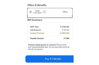 MediBuddy April Loot : Flat ₹4950 Off On MediBuddy Vitamin D + Full Body Health Check-Up.70+ Lab Test Package (Vitamin D + Full Body Check-Up + Diabetes +  calcium  + Thyroid (T3/T4/TSH) Worth ₹5700 @749.Apply Coupon : NY45Link : Bonus : Get Free 1 Month JioSaavn Pro Subscription (Worth ₹299).Pay Via CRED & Get Upto ₹200 Cashback.