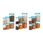 Amazon Brand – Solimo Checkered Jar Container, Set Of 18 (6 Pcs X 250 Ml Each, 6 Pcs X 500 Ml Each, 6 Pcs X 1000 Ml Each), Blue | Kitchen Organiser | Bpa Free | Stackable