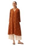 ANNI Designer Women’s Rayon Viscose A-Line Printed Kurta with Palazzo (QUSHI Rust_M_Rust_Medium)