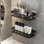 KASIVA Bathroom Organiser Without Drill Bathroom Shelves & Accessories Bathroom Organiser Self Adhesive Bathroom Shelf Bathroom Racks and Shelves (Pack of 2,Black)