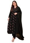 KLOSIA Women Embroidery Solid Anarkali Kurta and Pant Set with Dupatta (in, Alpha, M, Black)