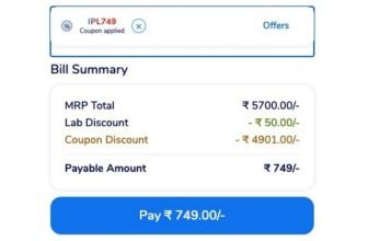 MediBuddy IPL Offer : Flat ₹4950 Off On MediBuddy Vitamin D + Full Body Health Check-Up.64+ Lab Test Package : Vitamin D, Thyroid, Diabetes, CBC, Kidney, Lipid Profile & More Worth ₹5700 @749.Apply Coupon : IPL749Link : Bonus : Get Free 3 Month JioSaavn Pro Subscription (Worth ₹299).Pay Via CRED & Get Upto ₹200 Cashback..