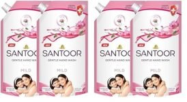 Santoor Mild Gentle Hand Wash 675Ml, Pack Of 4 With Goodness Of Lotus & Tulsi| Rich Lathering Formula With Anti-Bacterial Properties| Soft On Hands| Soothes & Hydrates Skin