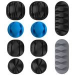 GIZGA Essentials Cable Organizer Holder Clips (Set of 10) – Multipurpose Silicone Cable Protector, Cord & Wire Manager Hooks with Self Adhesive for Desk, Table, TV, PC, Car, Home & Office (Black)
