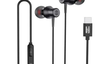 Amazon Basics Ep2 In Ear Type C Wired Earphones With Mic, Tangle Free 1.18 Metre Cable, Metallic Design, 10Mm Drivers, In Line Mic & Volume Controller (Black)
