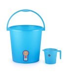 Cello Frosty Delux Bathroom Set (18 L Bucket & 1 L Mug), Blue | Lightweight Durable & Sturdy With Easy-Grip Handles | Plastic Multipurpose Bath Set For Modern Bathrooms
