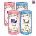 Ella Kitchen Tissue Towel Roll Napkins I Reusable Non Woven Eco Friendly I Pack Of 4 I 80 Pulls Per Roll I 320 Sheets Total I Free Check Duster Cloth
