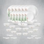 La Opala Opal Glass Crockery | For Family Of 6 | Dinner Set 35 Pcs Pink Florets | Plates & Bowls For Dining | Microwave Safe | 100% Vegetarian | Extra Strong | Extra Light & White