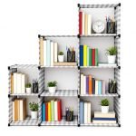 Vancefame Modular Storage Shelf, 9-Cube Organizer, Stepped Design, Black Frame With Grey Checkered Pattern, 138X130X30 Cm
