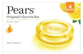 Pears Original Glycerin Soap Bar – Bright Glow | With 98% Pure Glycerin & Vitamin C | With Plant Based Cleanser For Skin & Body | Paraben-Free | 125Gms X 4