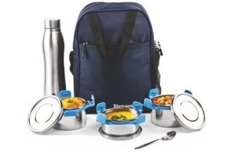 Signoraware All Steel Fusion Jumbo Stainless Steel Lunch Box | Airtight & Leakproof | Ideal For Office, School, Travel & Outdoor Use (500Mlx2 + 350Ml + 1 Ltr | Set Of 4 | Tblue)