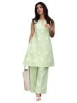 ANNI Designer Women’s Cotton Blend Straight Embroidery Kurta with Palazzo (Rushali Pista_M_Pista_Medium)