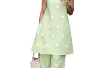 ANNI Designer Women’s Cotton Blend Straight Embroidery Kurta with Palazzo (Rushali Pista_M_Pista_Medium)