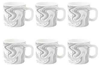 Larah By Borosil Marble Opalware Mug Set – 6 Pieces, White, 180 Ml
