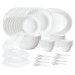 Larah By Borosil Plain White Silk Series Opalware Dinner Set | 47 Pieces For Family Of 8 | Microwave & Dishwasher Safe | Bone-Ash Free | Crockery Set For Dining & Gifting | Plates & Bowls | Snow