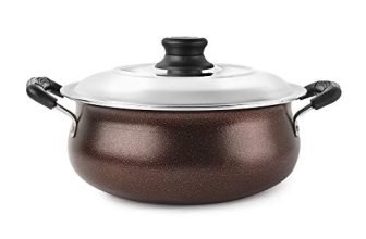 Cello Non Stick Induction Compatible Gravy/Biryani Handi with Stainless Steel Lid, 2.5 LTR, Brown, 2.5 Liter