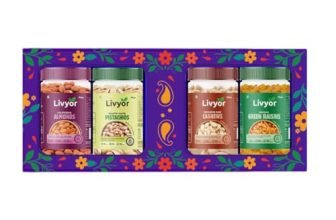 Livyor Premium Dry Fruits Combo Pack For Eating – 400G | 100G Each | Cashews, Pistachios, Almonds, Green Raisins | Family Snacks Pack | Winter Essentials | Combo Of 4 Healthy Assortments | Dry Fruits & Nuts Combo | Nutrient-Rich Treats For Family | Healthy And Tasty | Gourmet Snack | Best Gifting Option | Pack Of 4